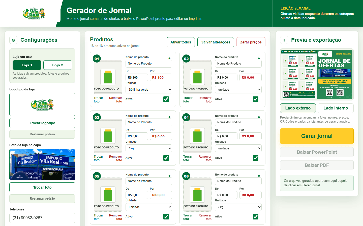 Tela real do Gerador de Jornal